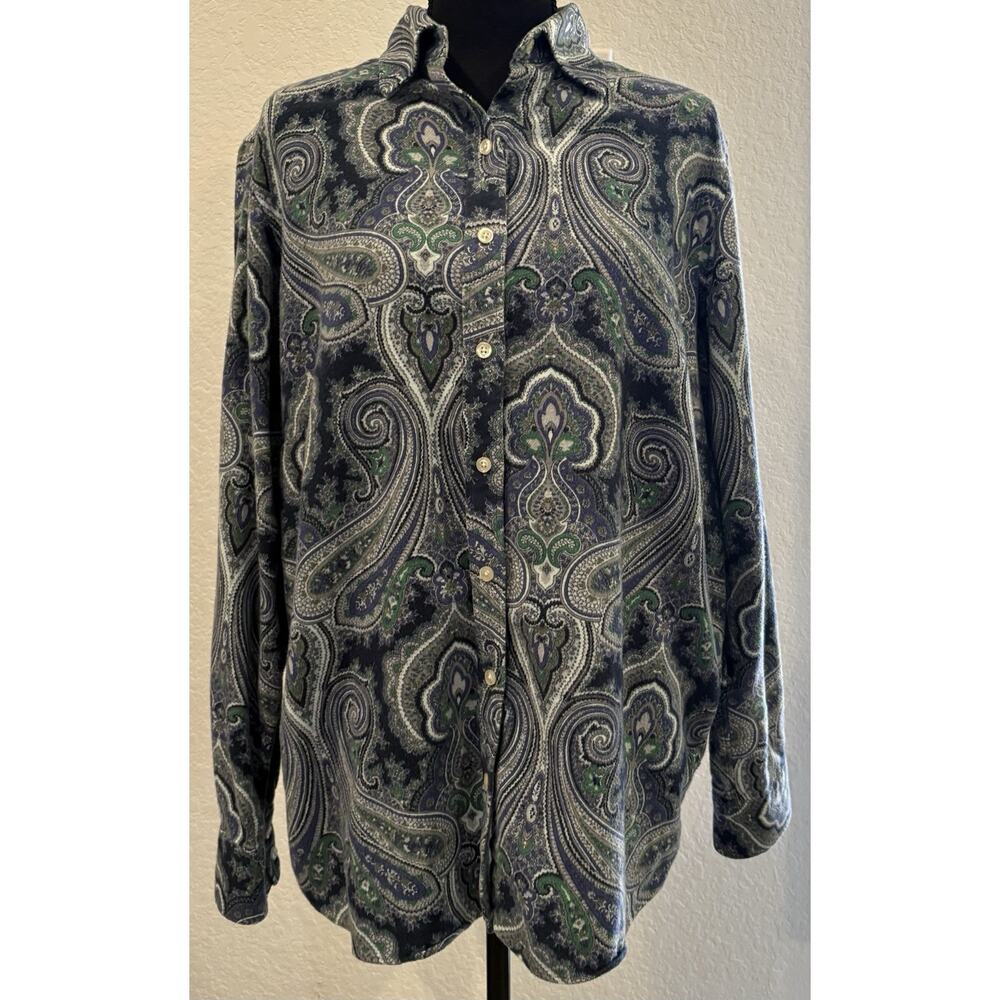 Lands’ End Portuguese Flannel Paisley Button Down Shirt Size 1X (16W-18W)